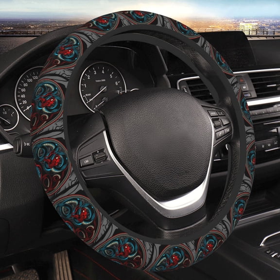 Steering Wheel Cover Anti-Slip Elastic Car Protective Universal 15 Inch Fit for Vehicles Auto SUVs , Satan Snake Ying Yang
