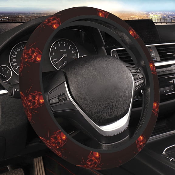 Steering Wheel Cover Anti-Slip Elastic Car Protective Universal 15 Inch Fit for Vehicles Auto SUVs , Skull Crazy Racer Gothic Vintage