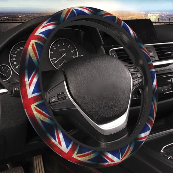 Steering Wheel Cover Anti-Slip Elastic Car Protective Universal 15 Inch Fit for Vehicles Auto SUVs , Union Jack United Kingdom Flag Vintage
