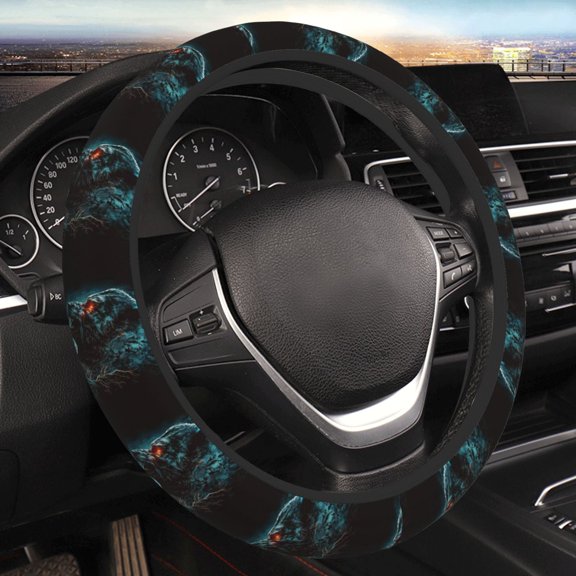 Steering Wheel Cover Anti-Slip Elastic Car Protective Universal 15 Inch Fit for Vehicles Auto SUVs , Werewolf Howling Night Cool Wolf