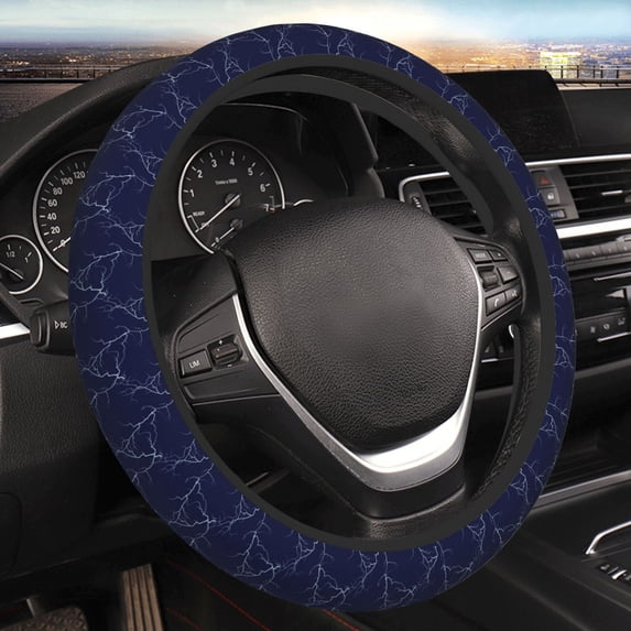 Steering Wheel Cover Anti-Slip Elastic Car Protective Universal 15 Inch Fit for Vehicles Auto SUVs , White Lightning Thunder