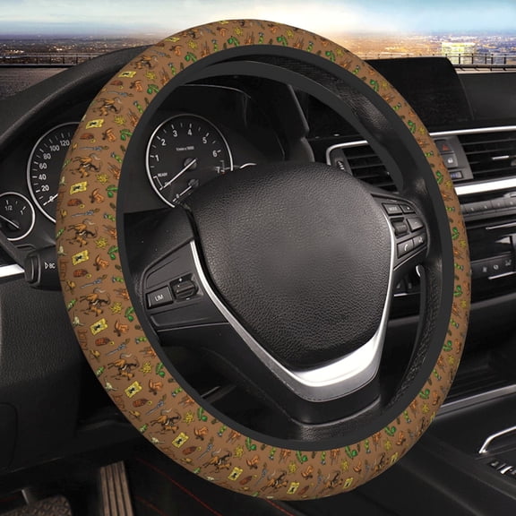 Steering Wheel Cover Anti-Slip Elastic Car Protective Universal 15 Inch Fit for Vehicles Auto SUVs , Wild West Cactus Cowboy American
