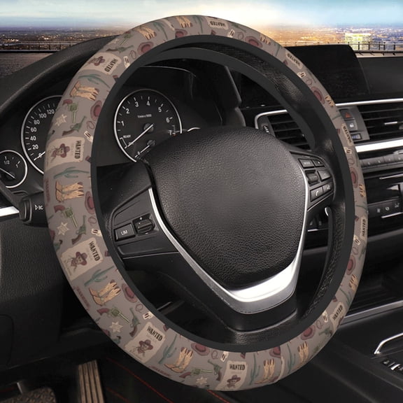 Steering Wheel Cover Anti-Slip Elastic Car Protective Universal 15 Inch Fit for Vehicles Auto SUVs , Wild West Wanted Poster
