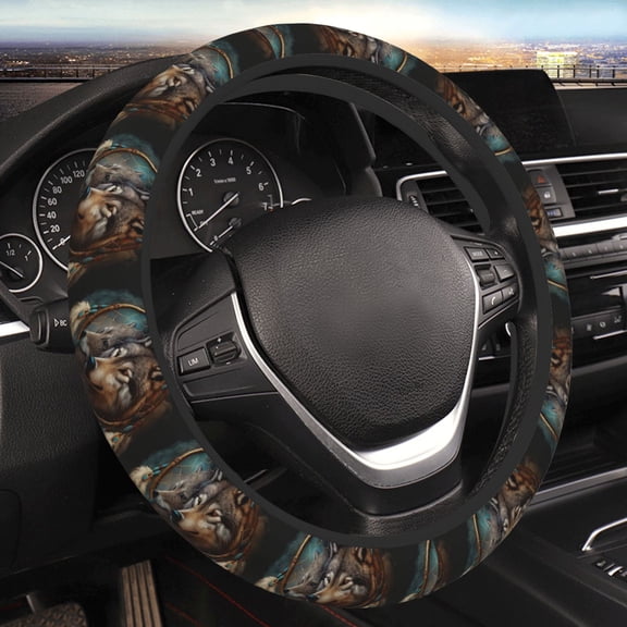 Steering Wheel Cover Anti-Slip Elastic Car Protective Universal 15 Inch Fit for Vehicles Auto SUVs , Wolf Indian Dream Feather