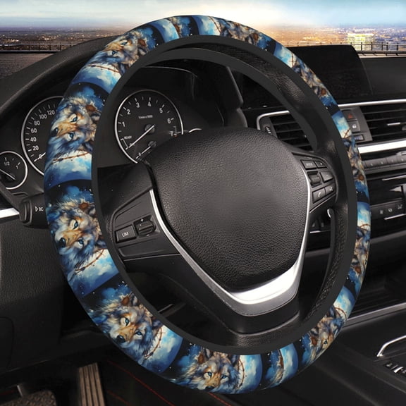 Steering Wheel Cover Anti-Slip Elastic Car Protective Universal 15 Inch Fit for Vehicles Auto SUVs , Wolf Indian Dream Starry