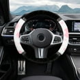 thumbnail image 1 of Steering Wheel Cover Elastic Plush Cow Print with Rhinestone Accents | Soft Warm Polyester Lint | Stylish Winter Auto Interior Accessory | Universal Fit | Pink | 1 Pack, 1 of 6