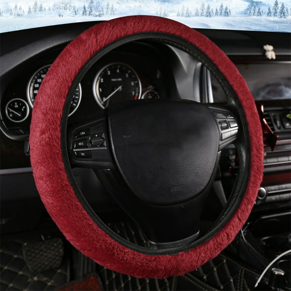 Steering Wheel Cover, Elastic Stretch Cloth Protector, Soft Warm Non-Slip Wrap, Universal Fit 14-15ines for Car Interior, Red