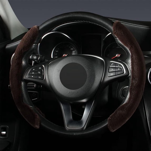 Steering Wheel Cover Fluffy Winter Plush Universal Anti-Slip Winter Warm Plush Segmented Steering Wheel Protector Cover, Brown