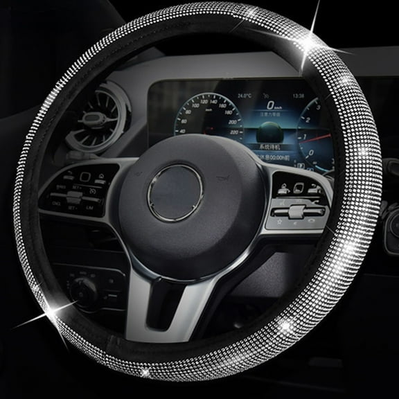Steering Wheel Cover Glitter, Crystal Diamond Steering Wheel Cover for Women Girls, Decorative Bling Rhinestone Protector Cover for 14.17-15.35inch Steering Wheels