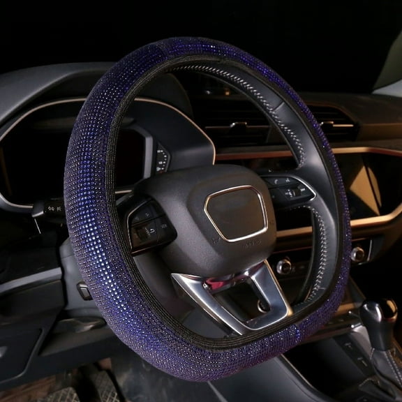 Steering Wheel Cover Glitter, Crystal Diamond Steering Wheel Cover for Women Girls, Decorative Bling Rhinestone Protector Cover for 14.17-15.35inch Steering Wheels