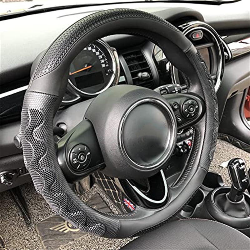 Steering Wheel Cover Great Grip with 3D Honeycomb Anti-Slip Design, Universal 14.5-15 Inch (All Black)