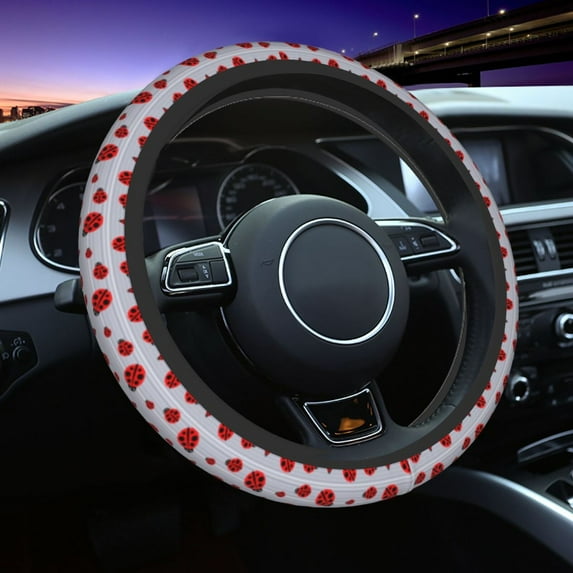 Steering Wheel Cover, Ladybug Cute Car Steering Wheel Cover for Women Men, Anti-Slip Soft Aesthetic Auto Car Wheel Cover for Truck Trailer SUV Car Decor 15in