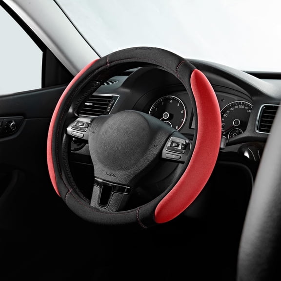 Steering Wheel Cover,Memory Foam Car Steering Wheel Cover,14.5-15inch Anti-Slip Safety Comfortable Desgin, Universal Accessory for Diverse Cars, Truck,SUV (Black & Red)