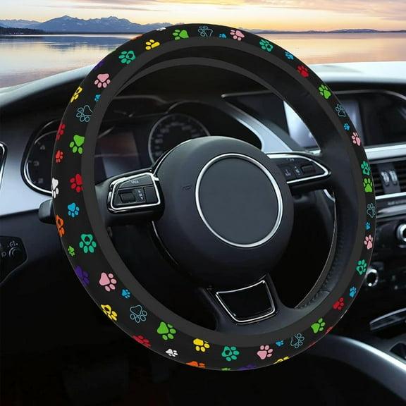 Steering Wheel Cover Neoprene Material Most Cars Men&Women Universal 15 inch Premium Non-Slip Spring Steering Wheel Protector Floral Car Accessories (Black Foot)