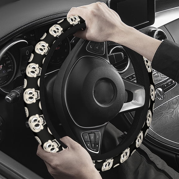 Steering Wheel Cover Neoprene Material Most Cars Men&Women Universal 15 inch Premium Non-Slip Spring Steering Wheel Protector Funny Skull Steering Wheel Cover