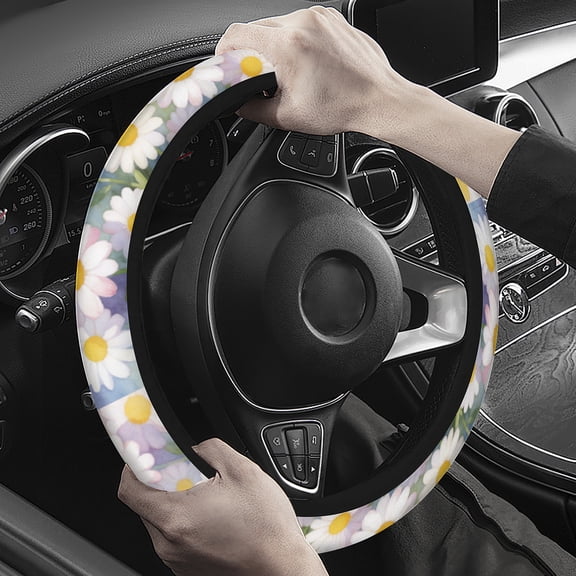 Steering Wheel Cover Neoprene Material Most Cars Men&Women Universal 15 inch Premium Non-Slip Spring Steering Wheel Protector Watercolor Daisy Flowers Steering Wheel Cover