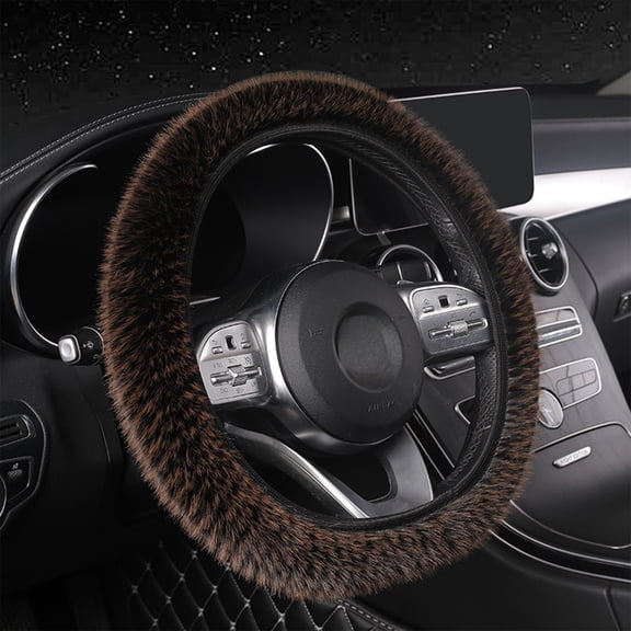 Steering Wheel Cover, Plush Steering Wheel Protector with No Slip Design, Winter-Friendly Steering Wheel Wrap, Soft Car Steering Wheel Furry Cover (Brown)