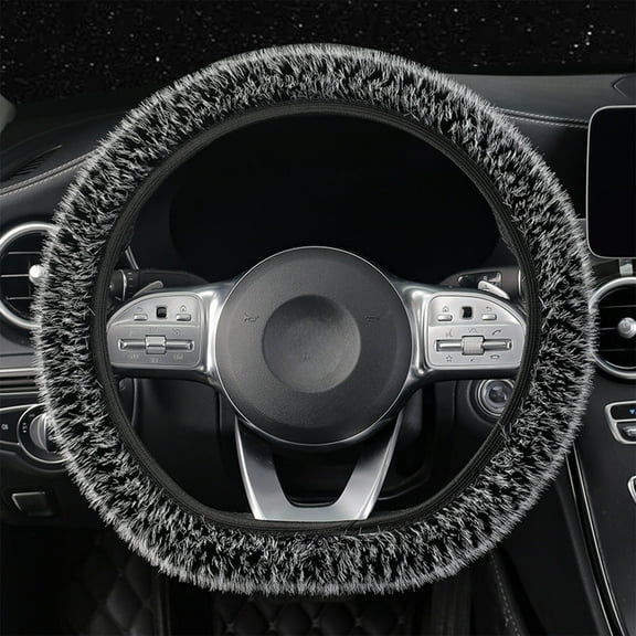 Steering Wheel Cover, Plush Steering Wheel Protector with No Slip Design, Winter-Friendly Steering Wheel Wrap, Soft Car Steering Wheel Furry Cover (Gray)