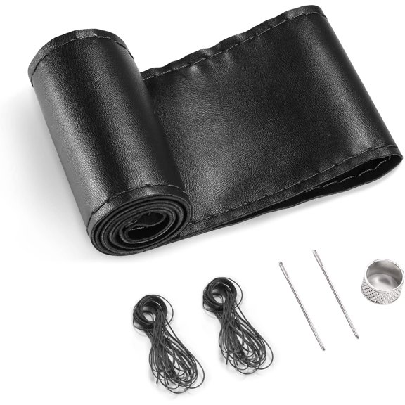 Steering Wheel Cover, Stitch Wrap, 15 Inch Steering Wheel Wrap for SUV Pickup Boat, DIY Sewing with Thread, Black