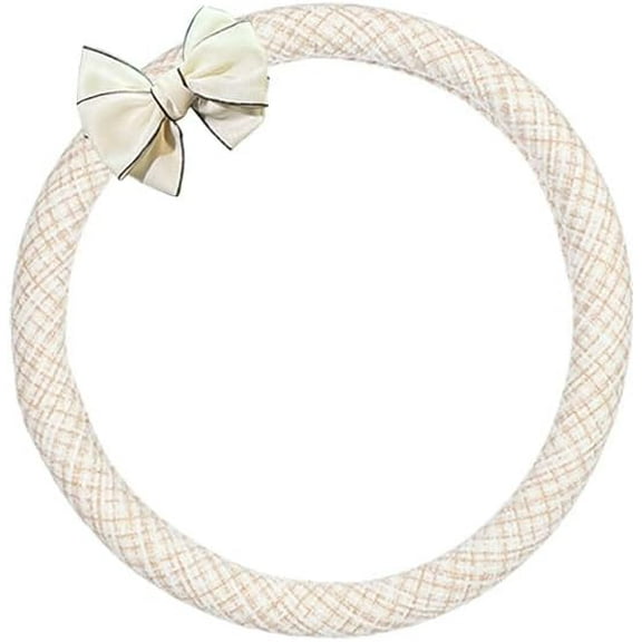Steering Wheel Cover, Universal Car Accessory for Diverse Cars, 15 Inches, Beige Cover with Bow