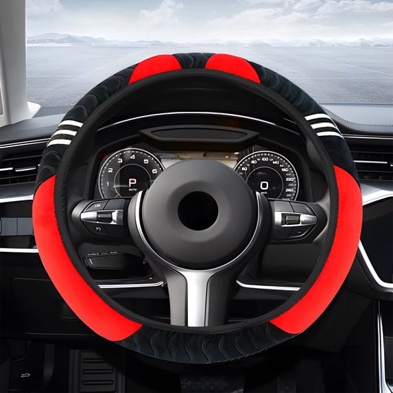 Steering Wheel Cover, ZzCityTK Universal Stretch Fit Steering Wheel Protector, No Inner Ring Elastic Design Premium Polyester Car Steering Wheel Cover Easy Installation, Red