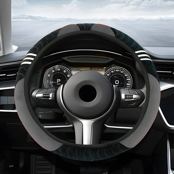 Steering Wheel Cover, ZzCityTK Universal Stretch Fit Steering Wheel Protector, No Inner Ring Elastic Design Premium Polyester Car Steering Wheel Cover Easy Installation, Gray