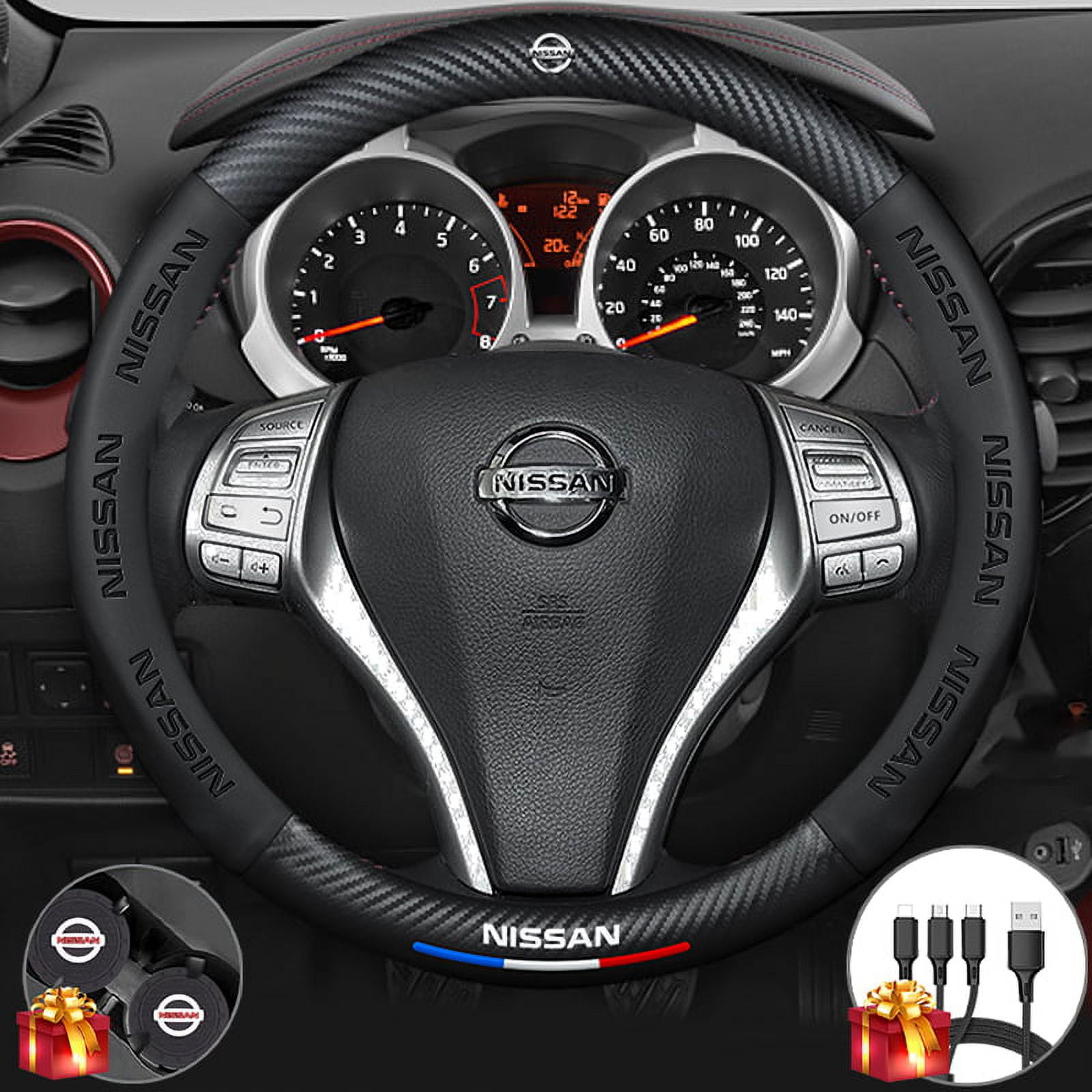 Steering Wheel Cover for Nissan, Nappa Premium Leather Carbon Fiber
