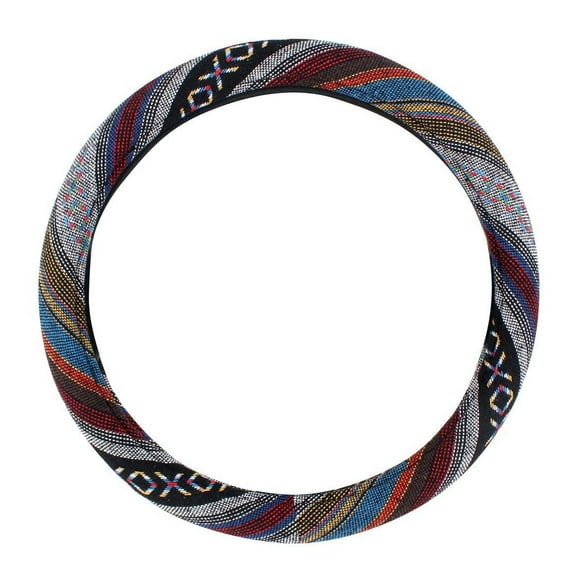 Steering Wheel Cover with Baja Blanket Cloth, Ethnic Style Auto Wheel Cover Made of Coarse Flax, Fits 14 1/2-15 inches Car Wheel