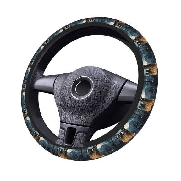 Steering Wheel Cover with Bear Moose Rustic Wood Print, 16 Inch Thick Neoprene Protector for Cars SUVs