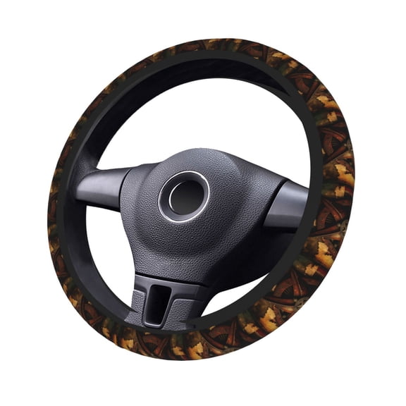 Steering Wheel Cover with Western Texas Star Rustic Vintage Print, 16 Inch Thick Neoprene Protector for Cars SUVs