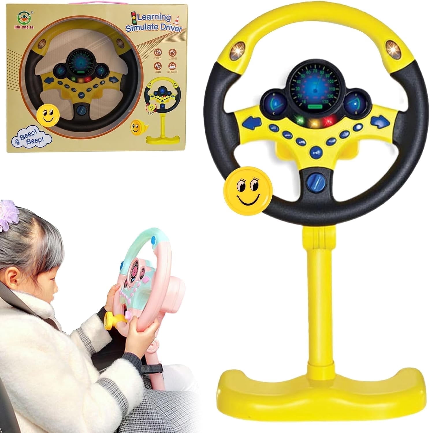 Steering Wheel Driving Toy, Simulated Steering Wheel for Kids, Electric Car Steering Wheel Toys, Educational Children Skills Training Gift
