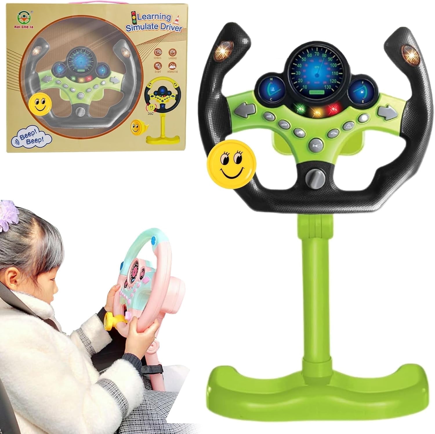Steering Wheel Driving Toy, Simulated Steering Wheel for Kids, Electric Car Steering Wheel Toys, Educational Children Skills Training Gift
