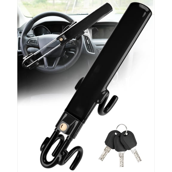 Steering Wheel Lock - Heavy Duty Antitheft Device and Car Security Lock with Adjustable Locking and 3 Keys - Great Vehicle and Truck Deterrent