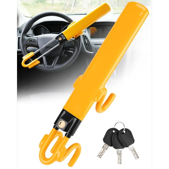 Steering Wheel Lock - Heavy Duty Antitheft Device and Car Security Lock with Adjustable Locking and 3 Keys - Great Vehicle and Truck Deterrent