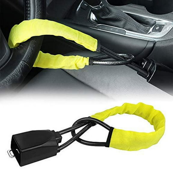 Steering Wheel Lock Seat Belt Lock Security Vehicle Seatbelt Lock Anti-Theft Handbag Lock Fit Most Cars SUV Yellow 2 Keys