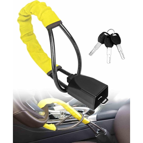 Steering Wheel Lock Seat Belt Lock Universal Anti Theft Car Device Car Lock Car Theft Prevention with 3 Keys for Car Security Fit Most Vehicles Truck SUV Van(Yellow)