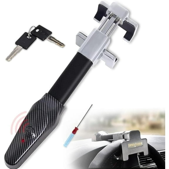 Steering Wheel Lock with Alarm and Light, Car Security Products Anti-Theft Device, Heavy Duty Car Theft Prevention Lock Bar for Car SUV Black Silver