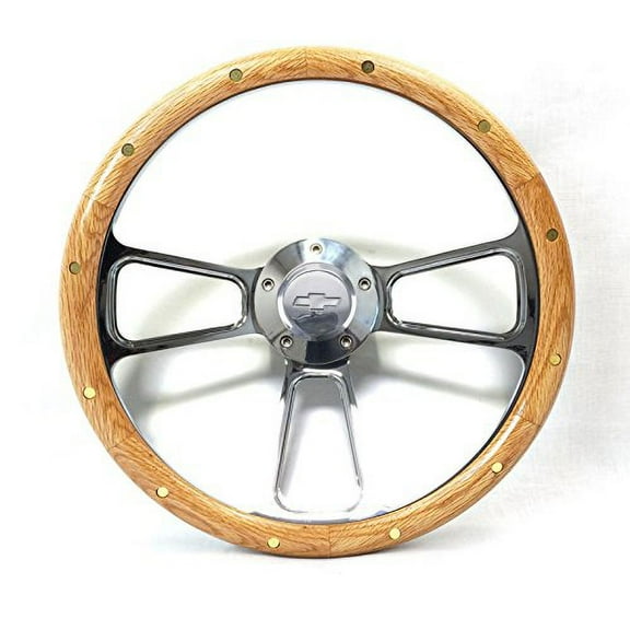 Steering Wheel Oak & Polished Billet Chevy Bowtie Kit 1968-69 Chevy & GMC Van