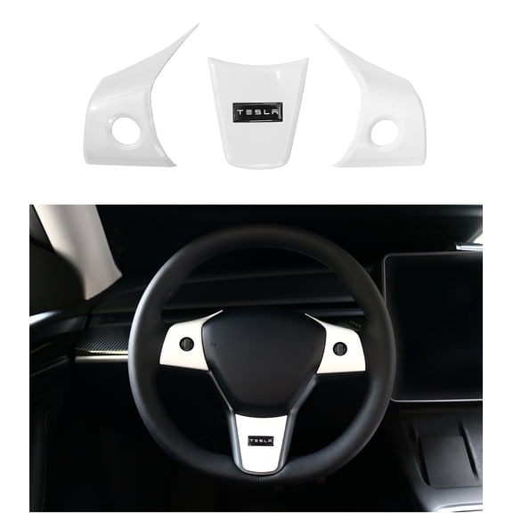 Steering Wheel Panel Wrap Kit Cover Trim For 2020-2025 Tesla Y Baked White