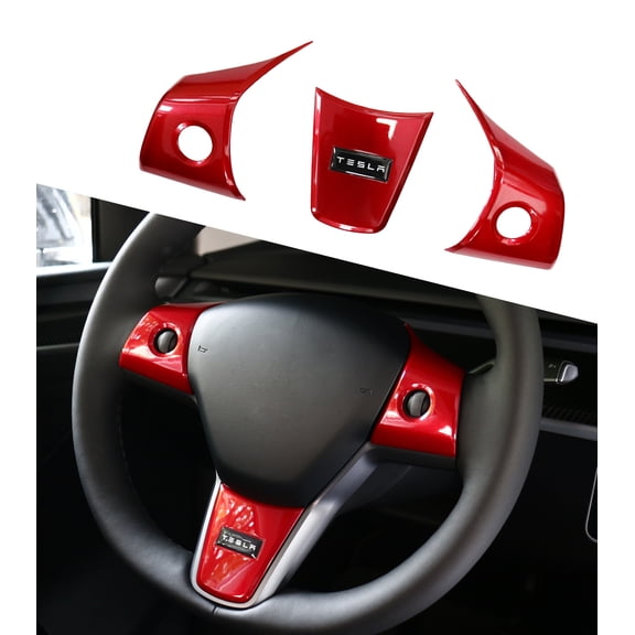 Steering Wheel Panel Wrap Kit Cover Trim For 2020-2025 Tesla Y Painted Red