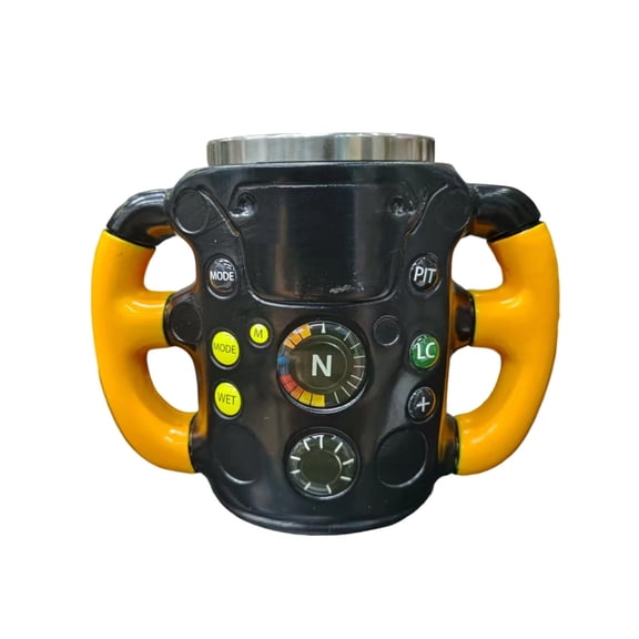 Steering Wheel Resin Stainless Steel Mug, Insulated Double-Wall Design, Hot & Cold Beverage Mug for Car Enthusiasts, Ergonomic Handle, Dishwasher Safe