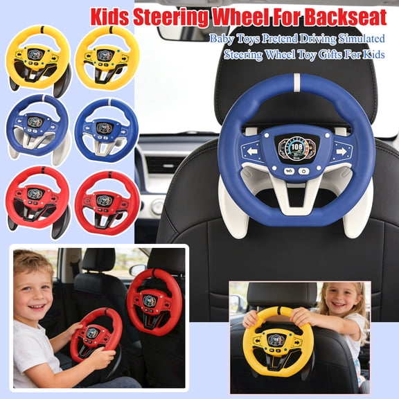 Steering Wheel Toys | Musical Racing Car Steering Wheel Toys for Backseat Car Entertainment for Student, Pretend Play Birthday Gift Durable Material 19 Inch 1 Pack