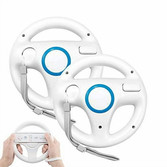 Steering Wheel for Wii Controller,2 pcs White Racing Wheel Compatible with Mario Kart,GEEKLIN Game Controller wheel for Nintendo Wii Remote Game-White