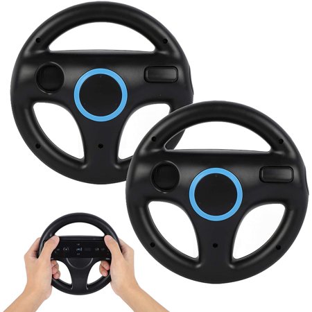 Steering Wheel for Wii Controller, 2 pcs Black Racing Wheel Compatible with Mario Kart, Game Controller Wheel