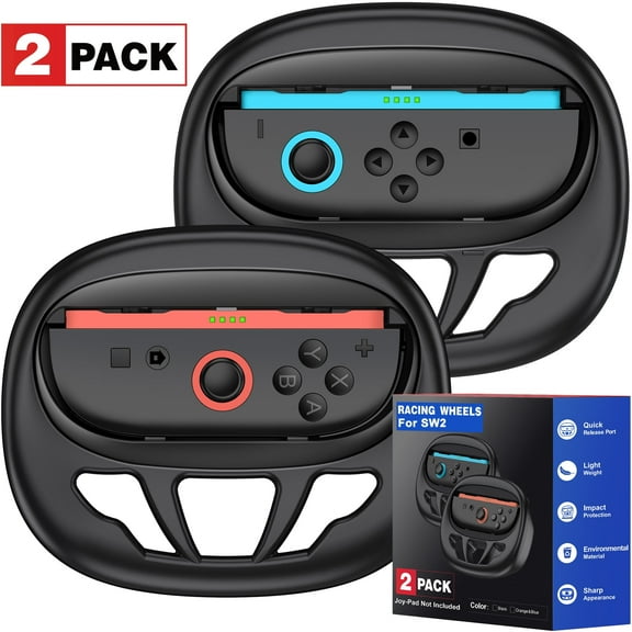 Steering Wheels for Nintendo Switch 2 (2025), Racing Wheels with Anti-Slip Grip & Plug-and-Play, Universal Wheel Accessories for Switch Next Gen (2x Black)