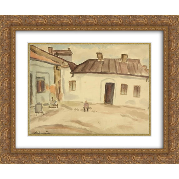 Stefan Dimitrescu 2x Matted 24x20 Gold Ornate Framed Art Print 'In front of the House'