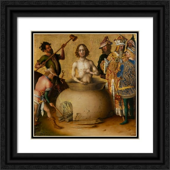 Stefan Lochner 12x12 Black Ornate Wood Framed Double Matted Museum Art Print Titled: Martyrdom of St. John the Evangelist (After 1435)