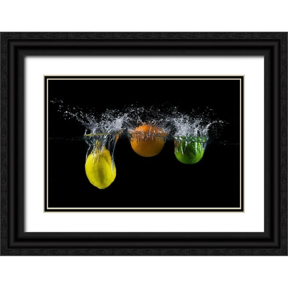 Stefan, Mogyorosi 24x17 Black Ornate Wood Framed with Double Matting Museum Art Print Titled - Triple Citrus Splash