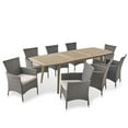 thumbnail image 1 of Stefan Outdoor Wood and Wicker Expandable 8 Seater Dining Set, Gray and Light Gray, 1 of 19