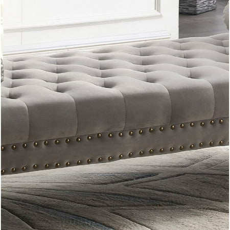 Stefania 71-inch Rolled Arm Oversized Velvet Tufted Upholstered Bench Standard Benches Grey Velvet,Acrylic Mid-Century Modern